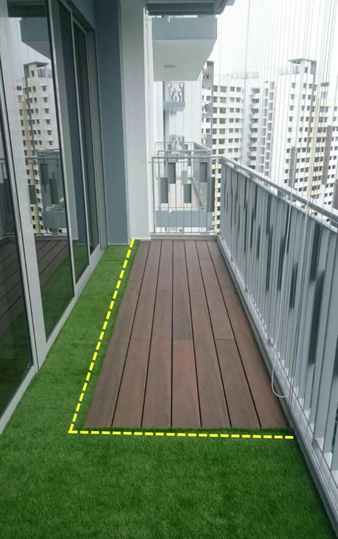 威客电竞阳台不铺瓷砖了铺草皮围一圈防腐木地板高层也有“私人庭院”(图3)